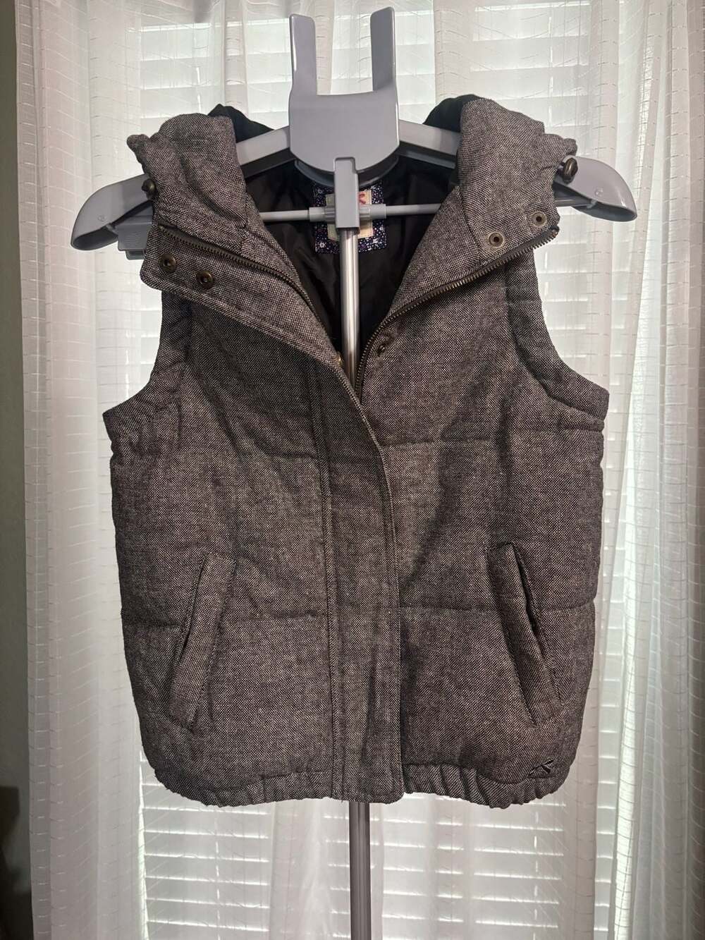 Tommy Girl Women's Size S Gray Wool Blend Puffer Vest with Hood